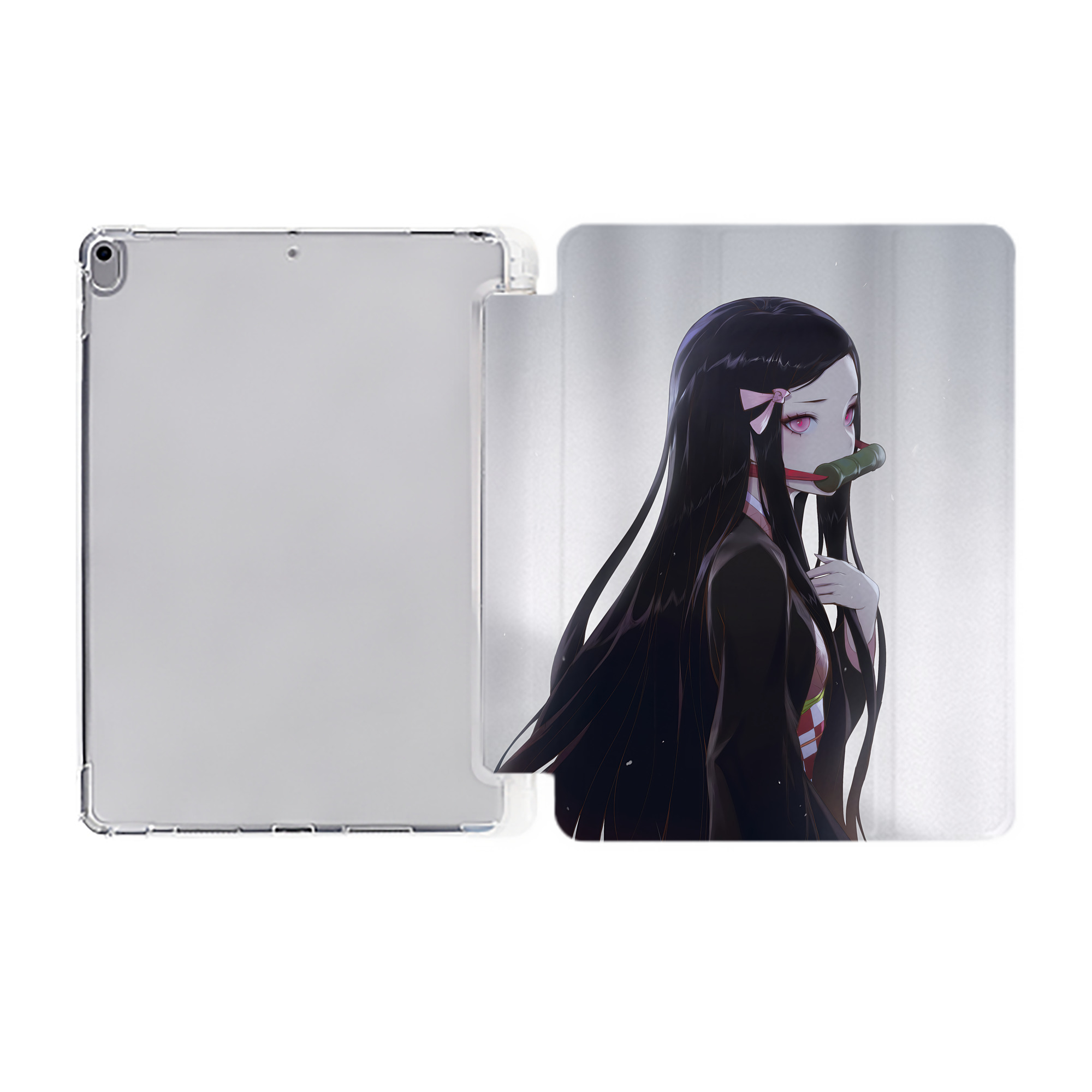 （画像用） 鬼滅の刃（きめつのやいば）竈門 禰󠄀豆子／かまど ねずこ Kamado Nezuko IPad ケース ペン収納付き 三つ折りスタンド PUレザー×シリコン 対応機種9.5/10.5/10.9インチ